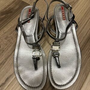 Prada Metallic Silver Women's Sandals Authentic